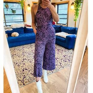 Crimson purple paisley wide leg tie sides sleeveless jumpsuit 0